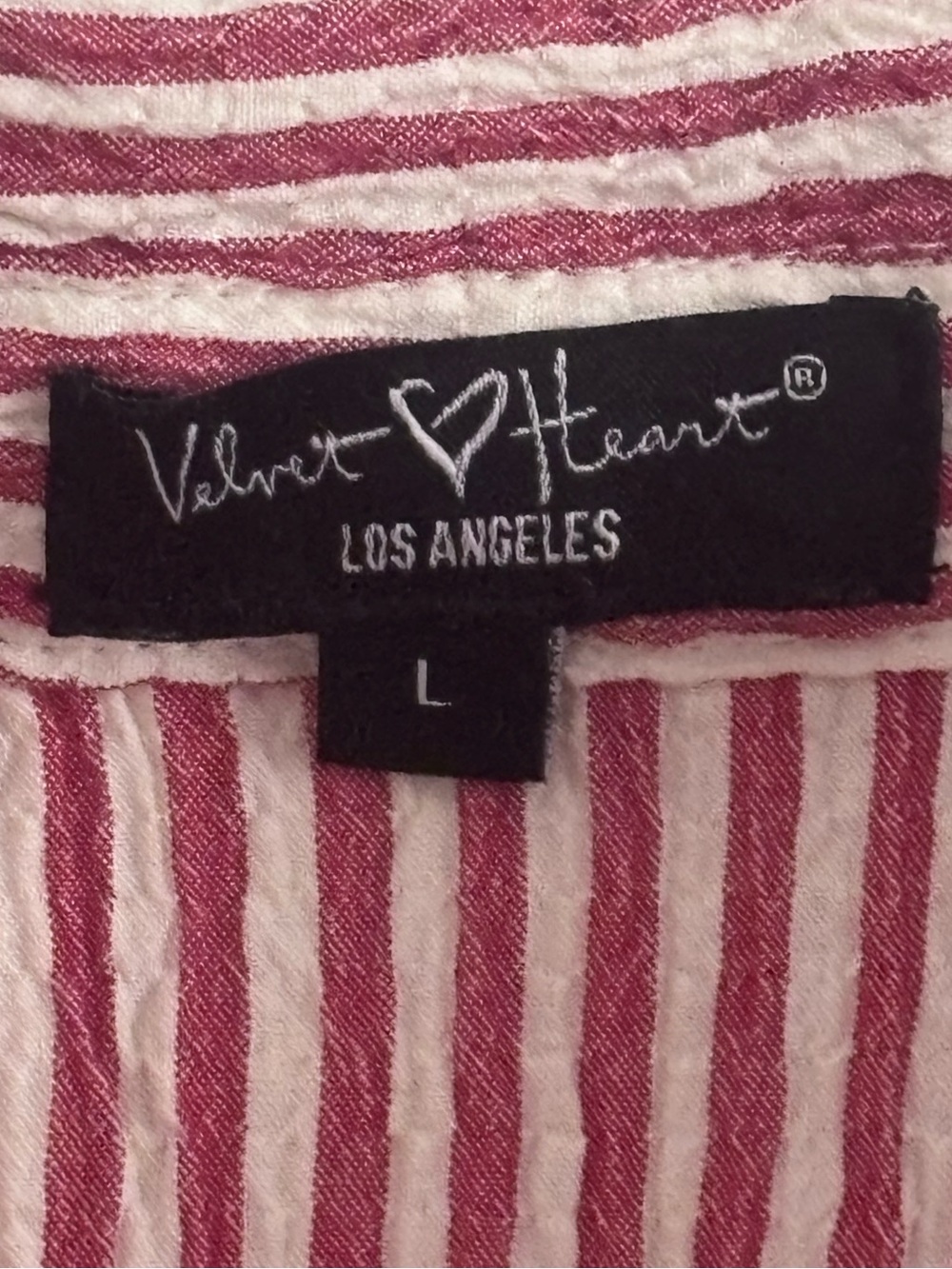Velvet Heart Red White Seersucker 100% Cotton Cap Sleeve Button Shirt Large - Picture 6 of 6
